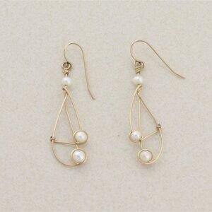 10k Yellow Gold Freshwater Pearl Earrings Dangle Drop 2" x 1/2"